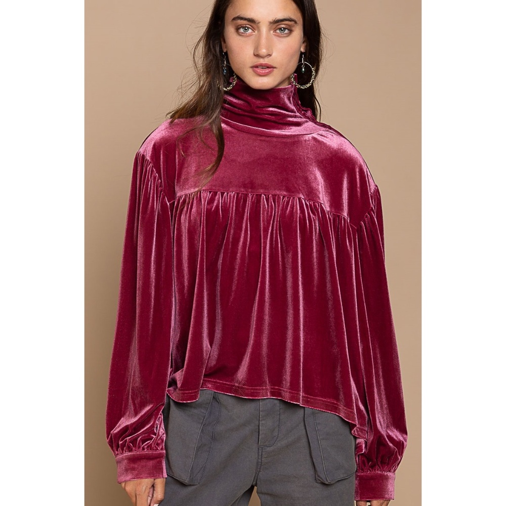 Burgundy Velvet Turtleneck  Top